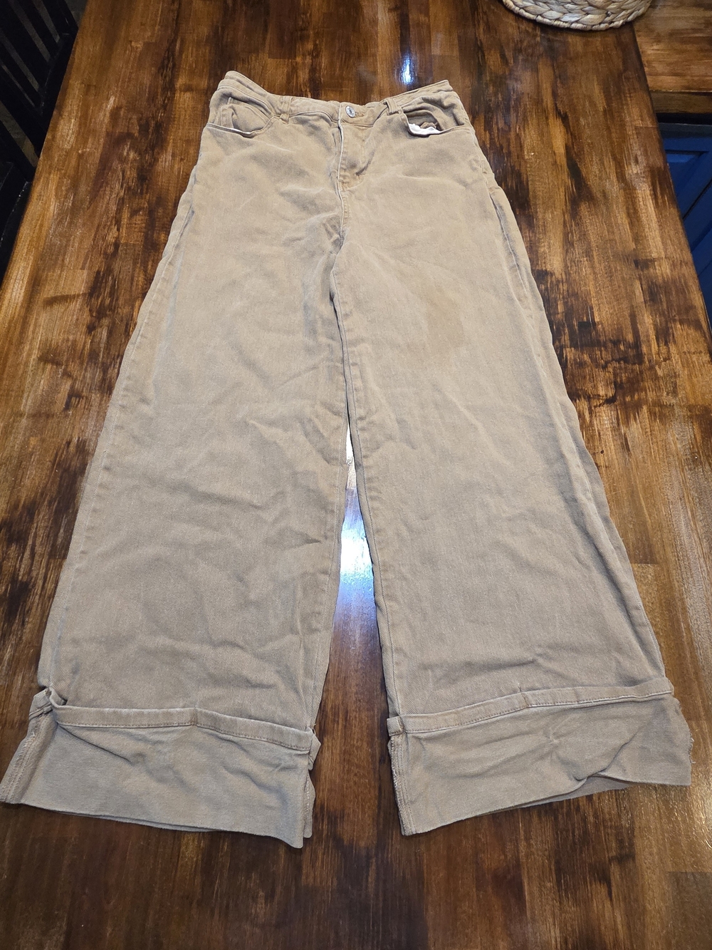 Entro Brown Sugar Cuffed Wide Leg Stretchy Jeans M Neutral Boutique Brand Boho